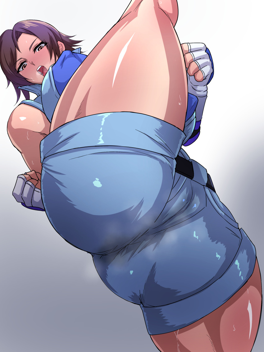 1girls female female_only huge_breasts kazama_asuka shiva_(tairakuten) solo solo_female steaming_body sweat sweat_stain tagme tekken tekken_5 thick_thighs vertical_splits