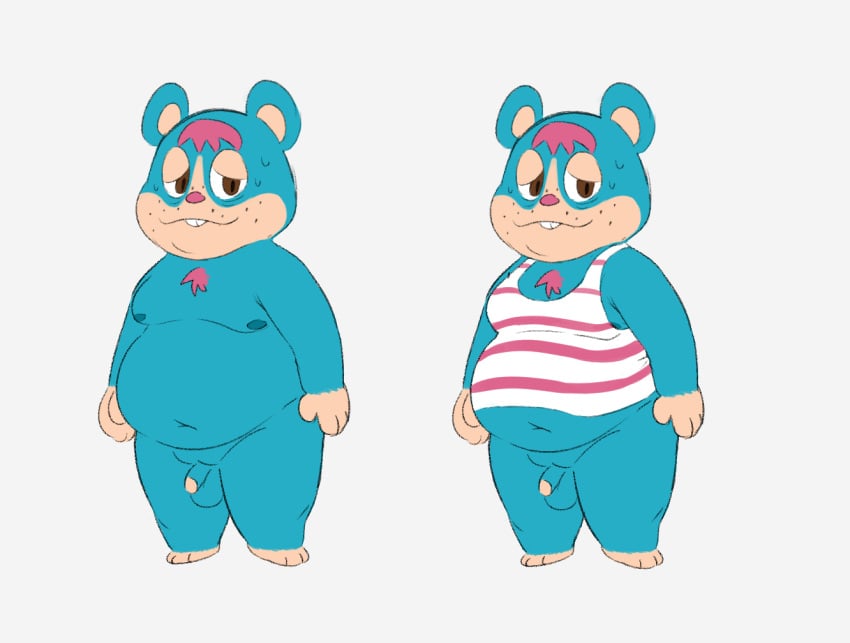 animal_crossing anthro belly blue_body blue_fur body_hair bottomless chest_hair clothed clothing cricetid flaccid fupa fur genitals hamster kindaprudish male mammal nintendo nude penis rodent rodney_(animal_crossing) shirt slightly_chubby solo tank_top topwear video_games