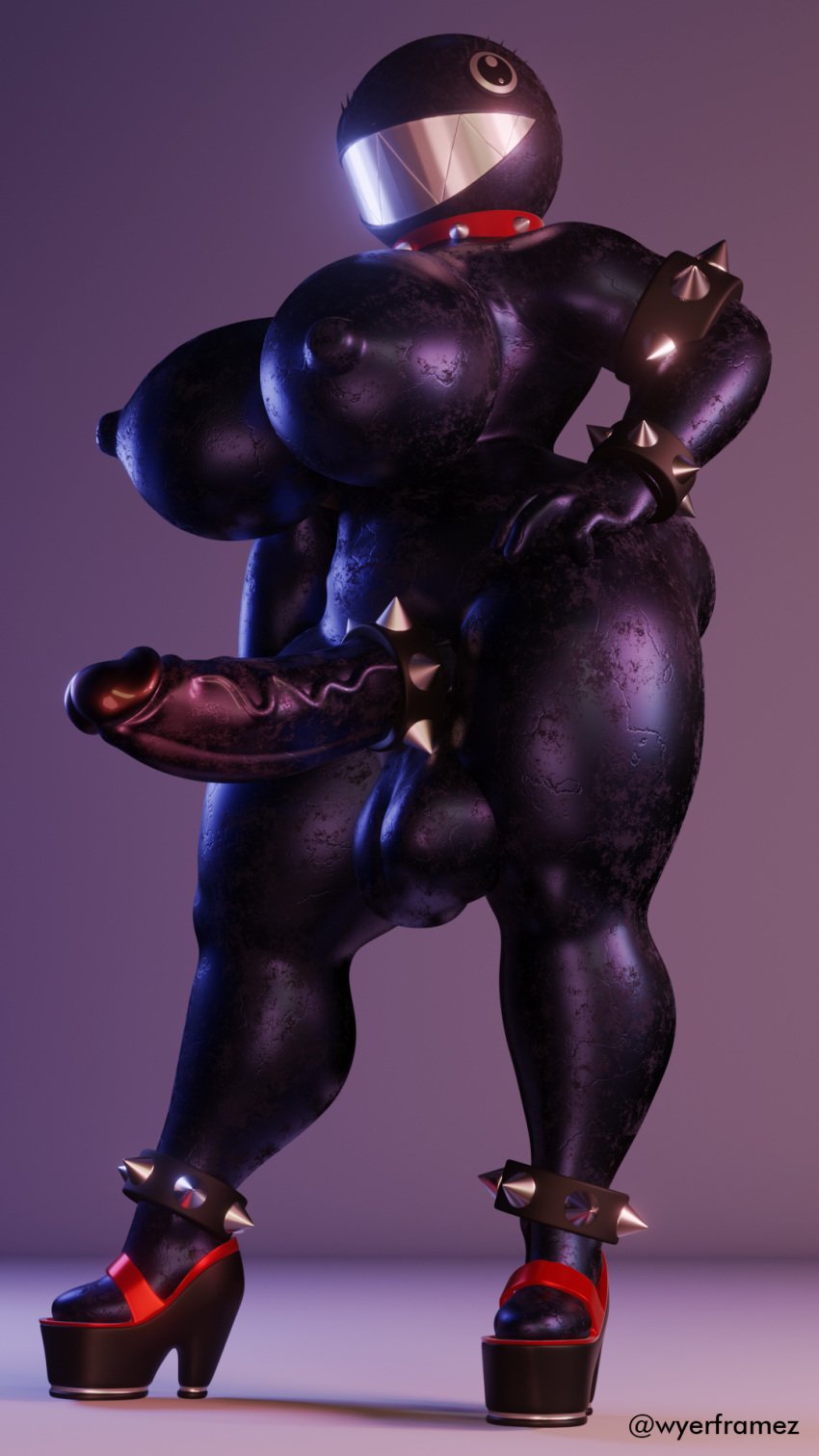 3d anklewear anthro anthrofied balls big_balls big_breasts big_penis black_body blender breasts chain_chomp fat_ass footwear furry futa_only futanari heels high_heels huge_balls huge_breasts huge_cock huge_penis mario_(series) metallic_body neckwear nintendo nipples platform_heels sharp_teeth spiked_anklet spiked_armlet spiked_bracelet spiked_cock_ring spiked_collar spiked_cuffs spiked_legband thick_penis thick_thighs voluptuous wristwear wyerframez