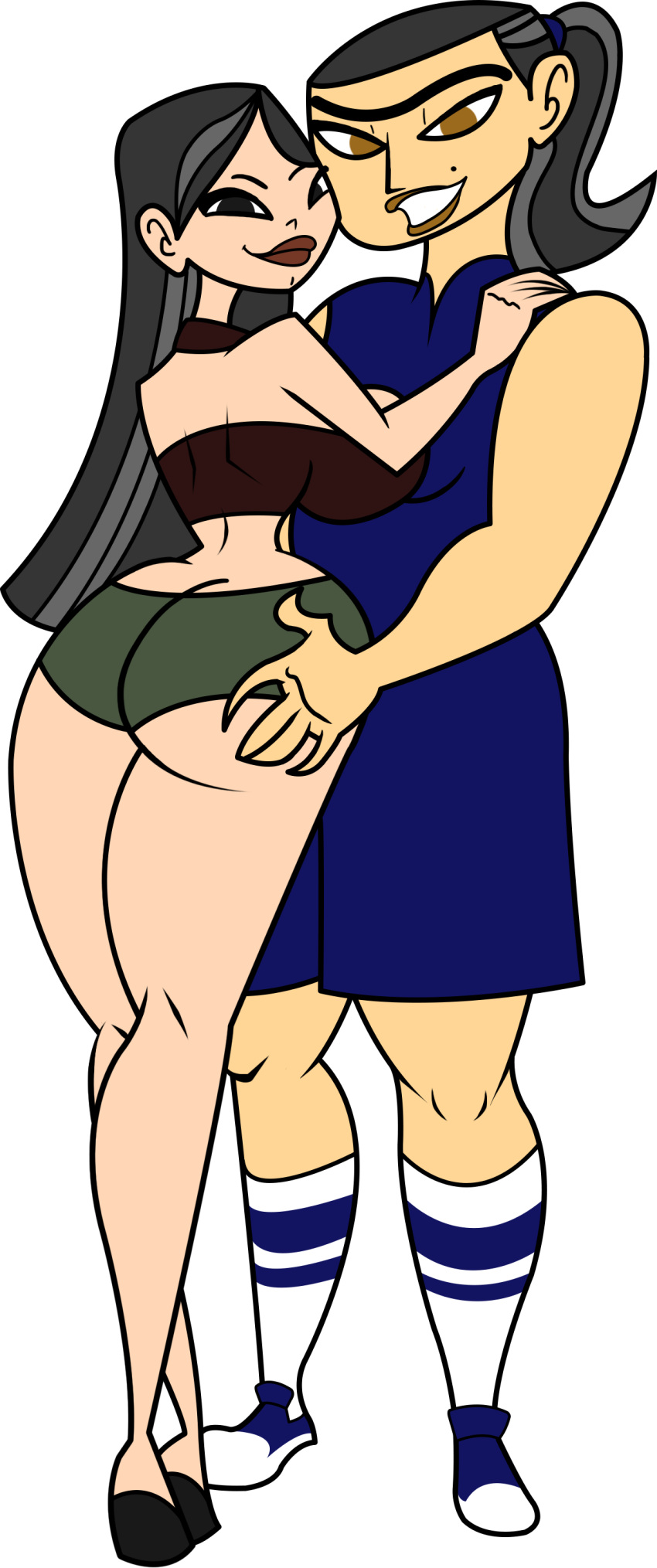 2girls alpha_channel ass ass_grab big_breasts black_hair eva_(tdi) for_sticker_use full_body heather_(tdi) legs light_skin long_hair no_background png png_conversion png_file render rustysh4ckl3ford short_shorts softcore sticker sticker_template stickers total_drama_(series) total_drama_island transparent_background transparent_png white_background yuri