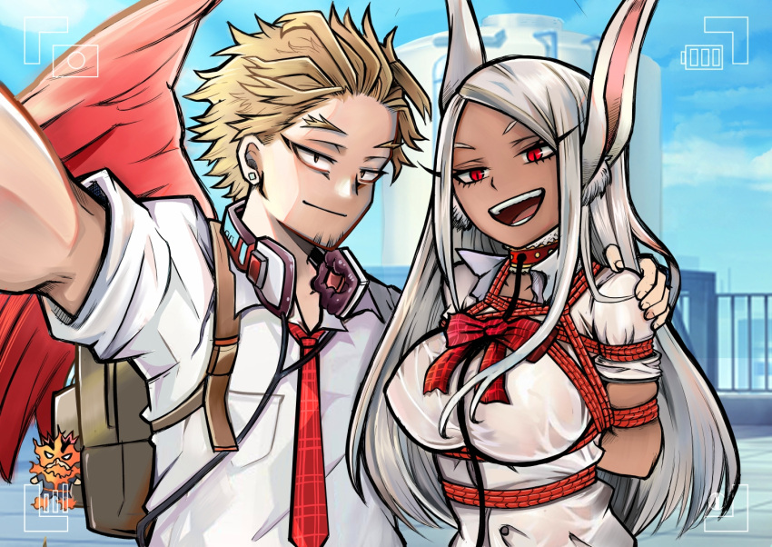 1boy 1boy1girl 1girls arms_behind_back arms_tied arms_tied_behind_back big_breasts bondage bunny_ears bunny_girl camera_pov camera_view code:074 collar dark-skinned_female dark_skin dominant_male domination endeavor_(my_hero_academia) enji_todoroki feathered_wings female femsub hands_behind_back happy_sub hawks_(my_hero_academia) keigo_takami large_breasts leash light_bdsm light_bondage long_hair male male/female male_domination maledom miruko my_hero_academia red_eyes red_wings rope rope_bondage rumi_usagiyama school_uniform schoolboy schoolgirl see-through_clothing selfie shibari straight submissive submissive_female taking_picture tied_up white_hair wings