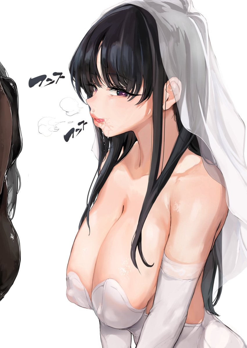 1girl 1girls anus beast_rimming bestiality_marriage big_breasts black_hair bride donut_anus fringe horse huge_balls imminent_rimming komi-san_wa_komyushou_desu komi_shouko lips long_hair male_anus mamimi_(artist) marriage married_to_feral nipple_bulge puffy_anus tongue_out wedding_dress wedding_veil zoophilia