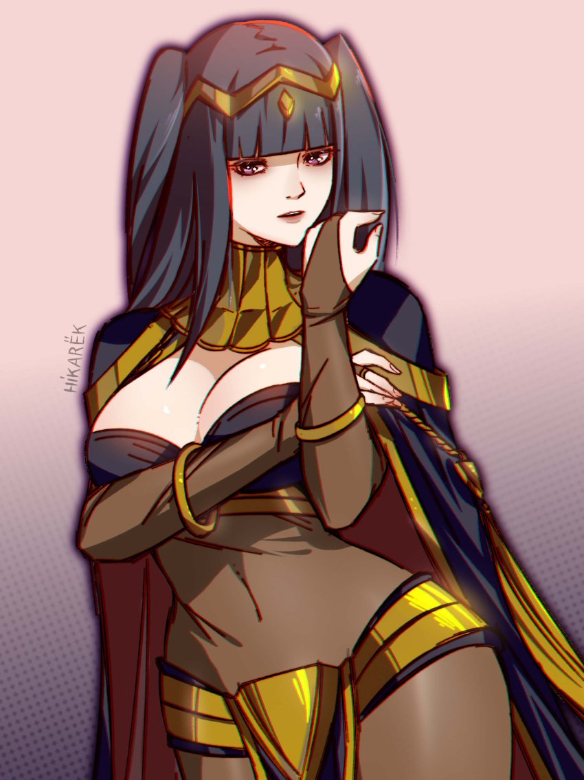 1girls big_breasts black_hair bodystocking bra cape cleavage female fire_emblem fire_emblem_awakening goth hikarek jewelry looking_at_viewer nintendo purple_eyes signature solo solo_female tharja_(fire_emblem) thick_thighs transparent_clothing wide_hips