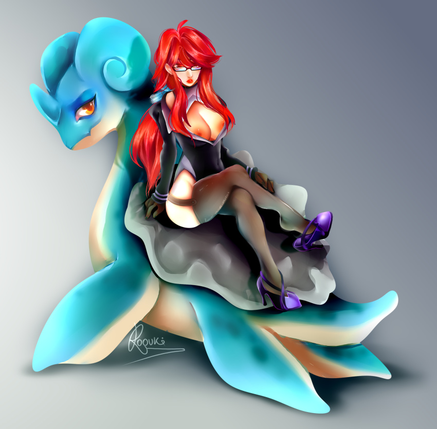 big_breasts big_butt big_nipples breasts cowgirl_position elite_four glasses human lapras lapras_paradise lingerie lorelei_(pokemon) lorelei_(pokemon_lgpe) milf nipples pokemon pokemon_(game) pokemon_lgpe pokemon_rgby pokephilia red_eyes red_hair riding roouki tagme