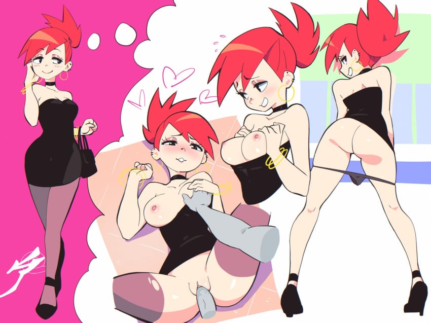 aetherion_art ass bangles black_panties breast_grab breasts butt_crack cartoon_network clothed_sex dress dress_lift earrings female foster's_home_for_imaginary_friends frankie_foster high_heels nipples panties panties_around_legs panties_down ponytail purse red_hair sex shoes smile thighhighs thong thong_aside upskirt vaginal_penetration