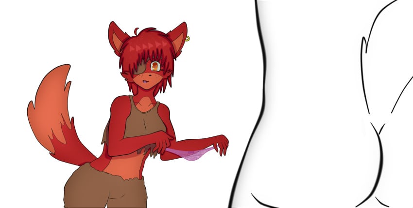 anthro ass brown_shirt five_nights_at_freddy's five_nights_at_freddy's_2 five_nights_in_anime fox fox_girl fox_tail foxy_(fnaf) foxy_(fnia) heart_eyes mangle_(fnaf) mangle_(fnia) orange_eyes panties pink_panties pirate red_hair scottgames