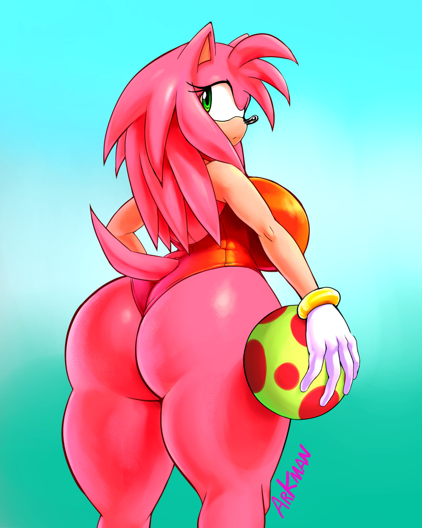 absurd_res amy_rose arkman ass big_breasts big_butt breasts clothing female hi_res solo sonic_(series) sonic_the_hedgehog_(series) swimwear thick_thighs wide_hips