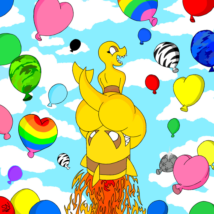 1girls ass ass_focus back back_view balloon bare_arms bare_legs bare_shoulders bareback barefoot big_ass big_butt bloons_td_6 bloons_tower_defense blue_sky bottomless breasts_out bubble_ass bubble_butt butt butt_focus camouflage casual_nudity cloud completely_naked completely_nude dat_ass eyelashes fire furry_only hands_together huge_ass huge_butt huge_hips huge_thighs lifting looking_at_viewer looking_back looking_to_the_side missile moab_mauler mouth_open naked ninja_kiwi no_body_hair no_bra no_breasts no_panties no_underwear presenting_ass pressing rainbow_colors rocket seated seductive sensual sharp_teeth shortstack shynight sitting sitting_on_object sitting_on_rocket solo surrounded surrounded_by_balloons tail teeth thick_thighs thighs thin_waist white_eyes wide_eyed wide_hips yellow_body yellow_skin yellow_tail