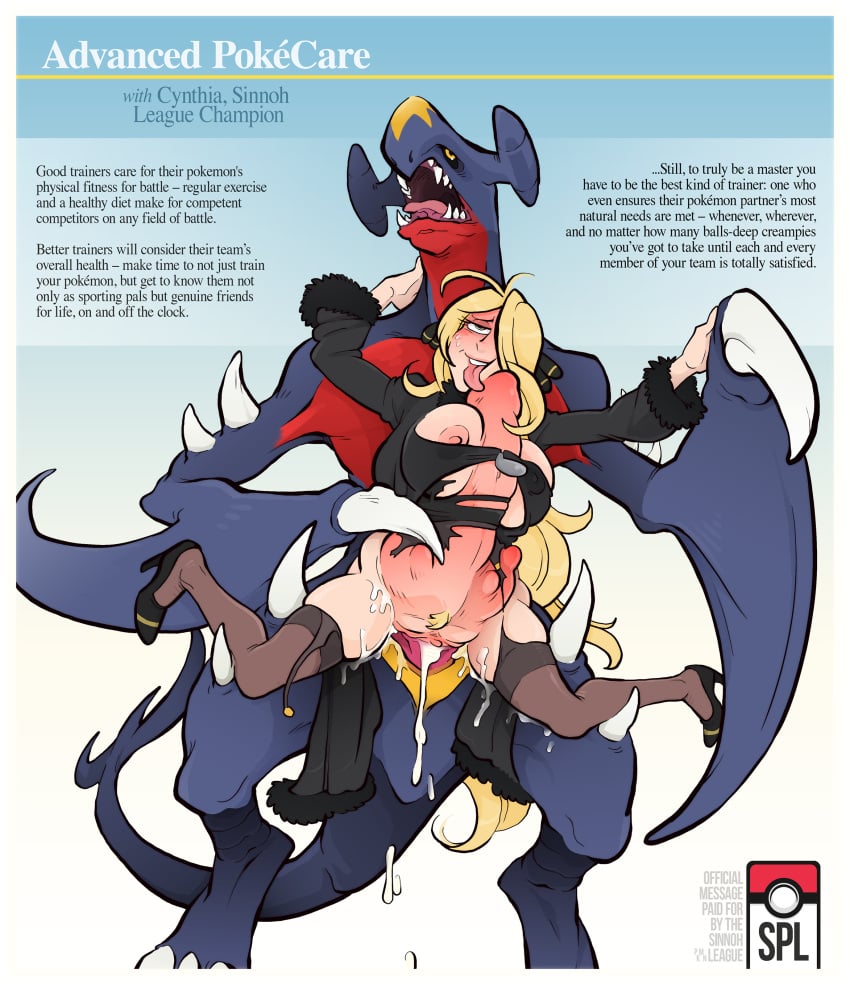 1boy 1girls abdominal_bulge balls_deep blonde_hair blonde_pubic_hair breasts cock_sleeve cum cum_out_pussy cynthia_(pokemon) deep_penetration dragon ejaculation erect female female_human femsub feral_on_female feral_on_human from_behind from_behind_position garchomp grey_eyes high_heels huge_cock human hyper_penetration hyper_stomach_bulge knot knotting large_breasts male male/female male_garchomp male_pokemon male_pokemon/female_human maledom milf paizuri pectoral_bulge penetration penis pokemon pokemon_(species) pokephilia sparrow_(artist) stomach_bulge stomach_bulge_paizuri tagme vagina vaginal vaginal_penetration very_long_hair wavy_hair