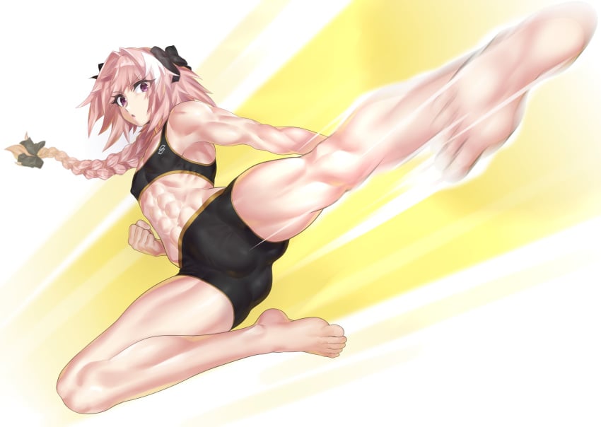 1boy abs absurdres ambush_(trap) astolfo_(fate) bulge fate/apocrypha fate_(series) femboy girly highres male male_only mizuumi_(bb) muscles muscular_male trap