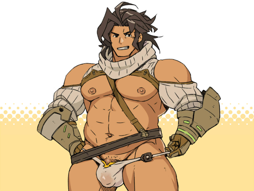 1boy abs bara bulge dark-skinned_male dark_skin dragalia_lost gamma-g human human_only male male_only muscles muscular muscular_male pecs ranzal