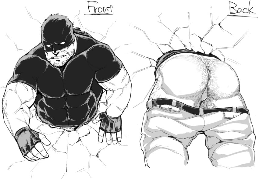 1boy abs ass ass_focus ass_hair back_view balls bara belt biceps black_and_white body_hair bottomwear clothed clothing dilf facial_hair fingerless_gloves front_view gloves hairy hairy_ass hairy_male hairy_thighs human human_only iwao_oguro knuckleduster_(my_hero_academia) male male_focus male_only mask masked mature mature_male monochrome muscle muscles muscular muscular_male my_hero_academia pants pants_down pecs pectorals ryker scar scar_on_arm scar_on_cheek scar_on_face scars scars_all_over shirt solo solo_focus solo_male stuck_in_wall superhero teeth teeth_clenched teeth_showing thick_thighs tight_clothing tight_shirt tight_topwear topwear vigilante:_my_hero_academia_illegals