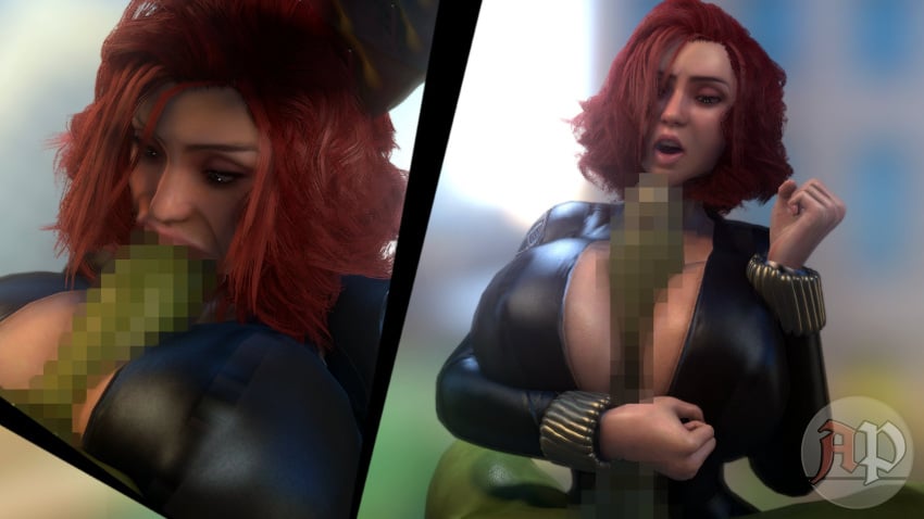 1boy 1boy1girl 1girls 3d almightypatty alternate_breast_size areolae artist_name athletic athletic_female avengers between_breasts bigger_male black_widow_(marvel) blowjob blue_eyes breasts breasts_bigger_than_head busty catsuit censored clothing curvy fellatio fellatio_while_paizuri female green-skinned_male green_body green_skin hips huge_cock hulk hulk_(series) human large_breasts legs light-skinned_female light_skin male male/female male_pov marvel marvel_comics natasha_romanoff oral paizuri penis pov s.h.i.e.l.d. short_hair shorter_female size_difference skin_tight smaller_female straight superhero superheroine taller_male upper_body virtamate voluptuous watermark wide_hips