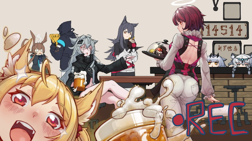 amiya_(arknights) angel_girl angel_halo animal_ears arknights beer big_ass bird_ears bird_girl blonde_hair brown_hair bunny_ears cautus cheetah_ears cheetah_girl chimera crownslayer_(arknights) doctor_(arknights) drunk exusiai_(arknights) feline grey_eyes grey_hair lappland_(arknights) liberi lupo_(arknights) orange_eyes pramanix_(arknights) ptilopsis_(arknights) purple_hair red_eyes sankta short_hair silver_hair sora_(arknights) tagme texas_(arknights) thick_ass wolf_ears wolf_girl yellow_eyes ziean