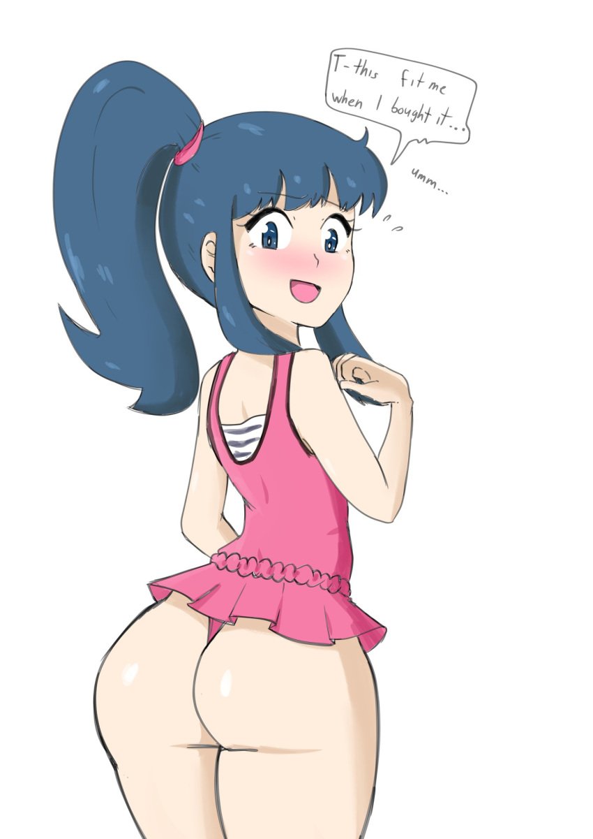 00s 1girls ass back back_view backside blue_hair butt butt_floss dawn_(pokemon) embarrassed english english_text fat_ass female female_focus female_only human light-skinned_female light_skin long_hair looking_back nintendo one-piece_swimsuit pink_swimsuit pokemon pokemon:_arceus_and_the_jewel_of_life pokemon_(movie) pokemon_dppt ponytail protoscene sleeveless solo solo_female swimsuit text