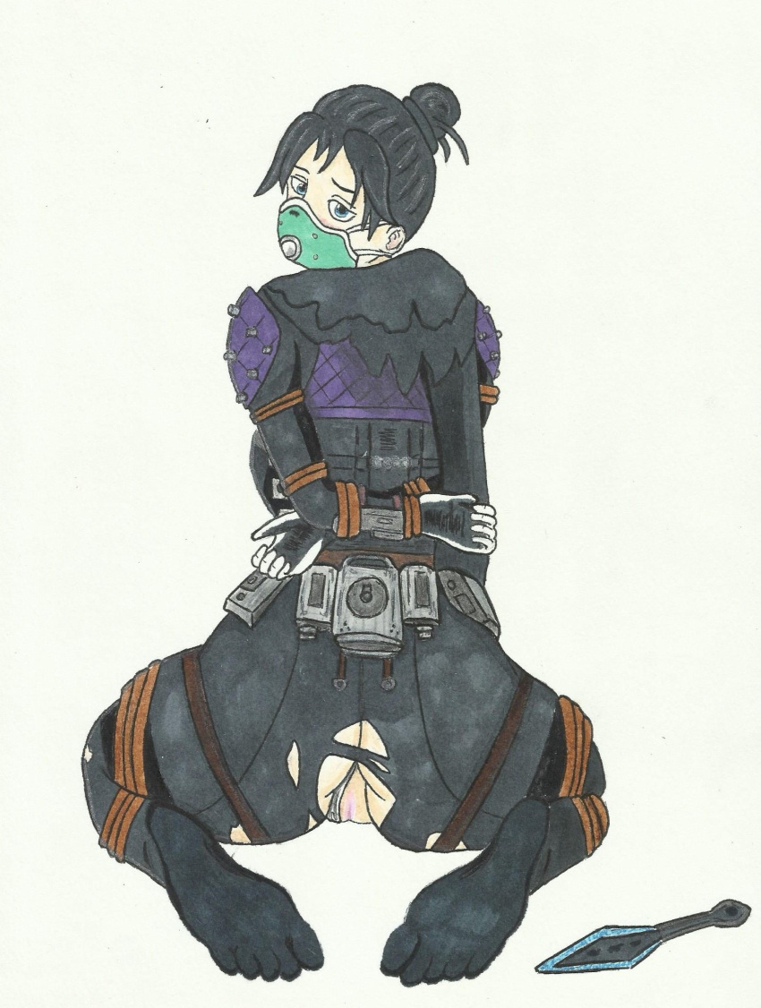 2d apex_legends ass bandage bondage breasts commission drawing looking_back mudo pussy solo_female tagme wraith_(apex_legends)