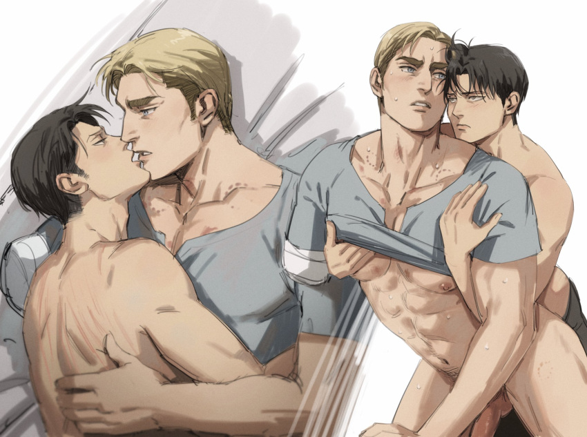 2boys abs amputated_arm amputee anal anal_sex attack_on_titan bare_thighs bite bite_mark black_hair blonde_hair bodyguard_position bottomless clmbo doggy_style_position embrace erect_nipples erwin_smith eyes_closed gay human human_only levi levi_ackerman male male/male male_on_male male_only male_penetrated male_penetrating pants_down pec_grab pecs penis scratches shingeki_no_kyojin shirt_lift shirt_removed standing standing_sex topless yaoi