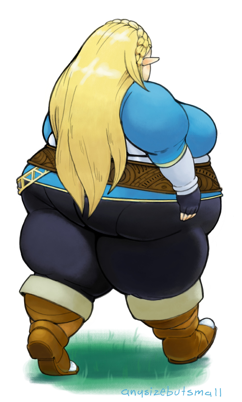 1girls anysizebutsmall behind_view big_ass big_belly big_breasts blonde_hair chubby fat fat_ass fat_butt huge_ass huge_belly huge_thighs hyper hyper_ass leggings obese overweight overweight_female princess_zelda stretched_belt the_legend_of_zelda thick_legs thick_thighs tight_clothing tight_pants walking wide_hips zelda_(breath_of_the_wild)