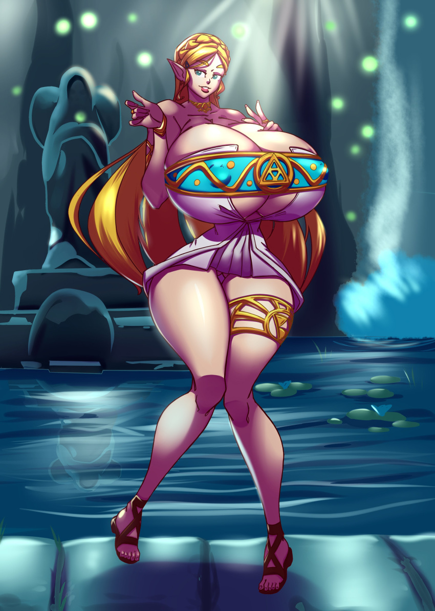 1girls alternate_breast_size alternate_version_available big_breasts blonde_hair breasts breasts_bigger_than_head breath_of_the_wild cleavage color color_edit demigoddess detailed_background dress edit gigantic_breasts huge_breasts hylia hylian knees_together_feet_apart long_hair n647 nintendo nipple_bulge nipples_visible_through_clothing pointy_ears pose posing princess_zelda sandals schnauzercito smile smiling solo the_legend_of_zelda thick_thighs thigh_gap thighlet thin_waist voluptuous wasp_waist wide_hips zelda's_ceremonial_robes zelda_(breath_of_the_wild)