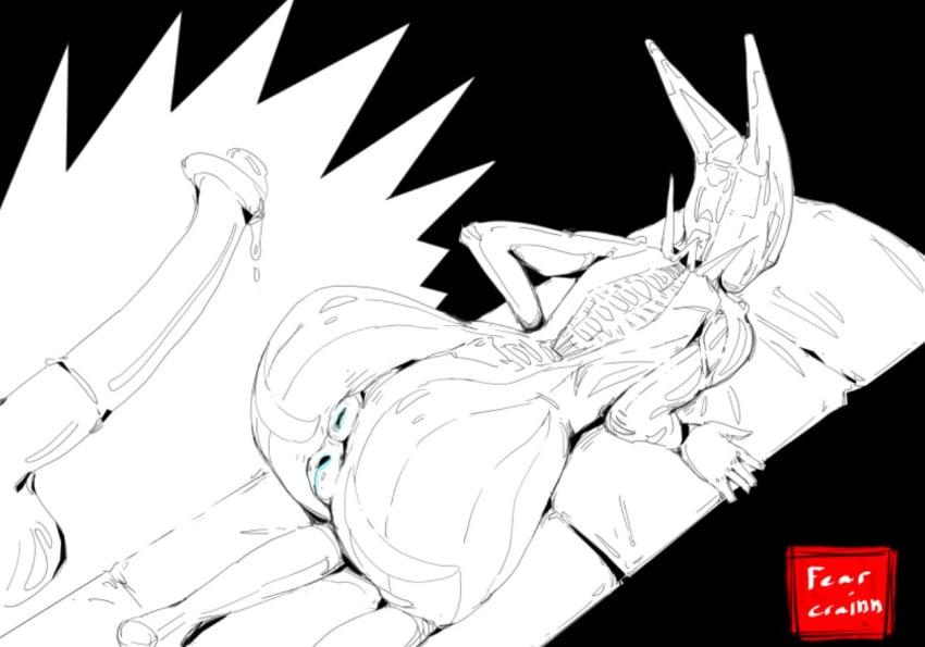 1girls all_fours ass back_view exposed_ass exposed_pussy fcrainn horsecock imminent_sex large_ass sketch tagme valkyr_(warframe) warframe