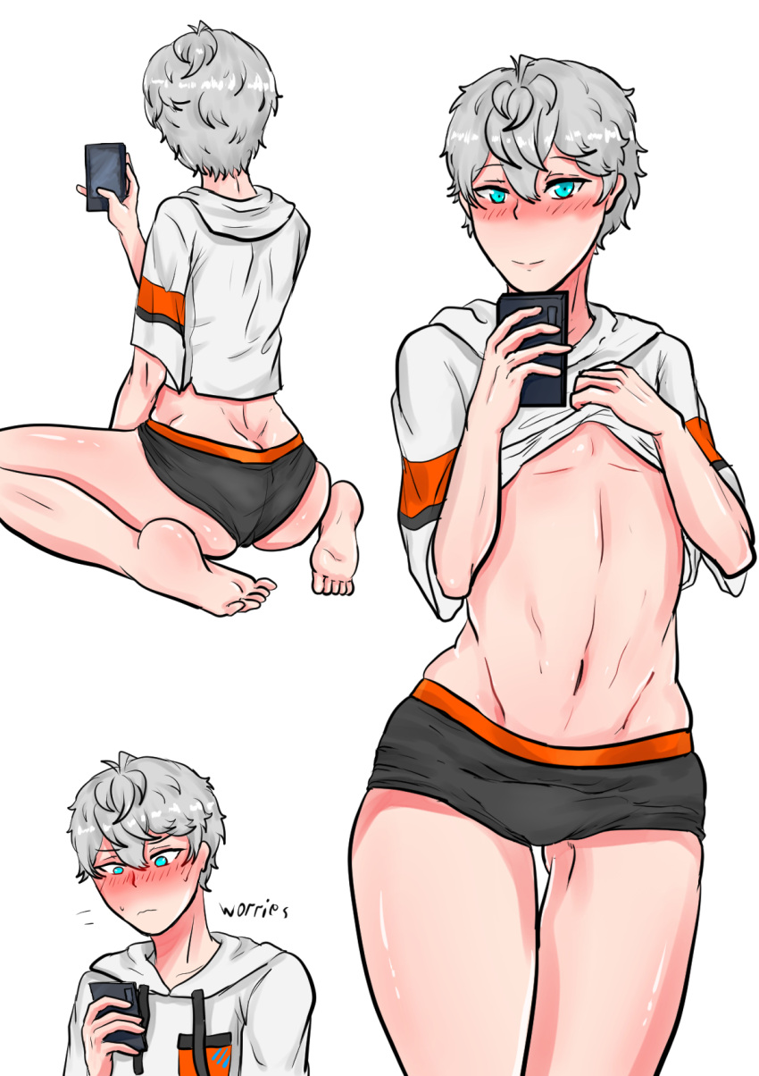 1boy ass blush ensemble_stars! fit mobleoiz phone photo selfie sena_izumi_(ensemble_stars) thighs underwear white_hair yaoi