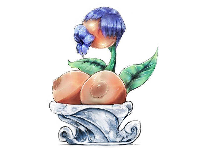 :>= after_transformation akuma_no_riddle azuma_tokaku blue_hair blue_lips breasts cryorabbit flower fuckplant leafs plant pot potted_plant succ_plant suckplant tagme thick_lips transformation