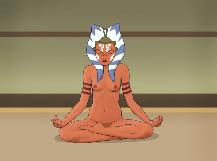 5_fingers 5_toes ahsoka_tano alien alien_humanoid anaxus areola arm_markings barefoot breasts clone_wars closed_eyes facial_markings feet female fingers forces_of_destiny head_markings hi_res humanoid lekku_(anatomy) markings meditation navel nipples nude orange_body solo star_wars the_clone_wars:_season_four toes togruta