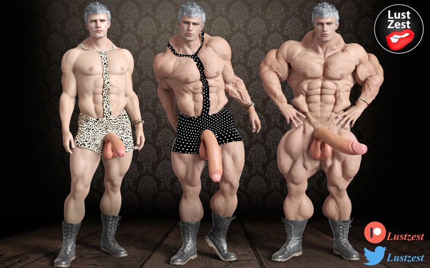 1boy 3d abs balls ballsack beard_stubble beefy blue_eyes boots dangling_testicles devil_may_cry devil_may_cry_5 dicks_out erection facial_hair foreskin foreskin_folds fully_retracted_foreskin grey_hair human intact low_hanging_balls lustzest male male_nipples male_only male_pubic_hair masculine mature_male mostly_nude_male muscle_growth muscles muscular_male nero_(devil_may_cry) partially_retracted_foreskin pecs penis penis_out scrotum semi-erect smooth_penis smooth_skinned_male solo tagme testicles topless uncut