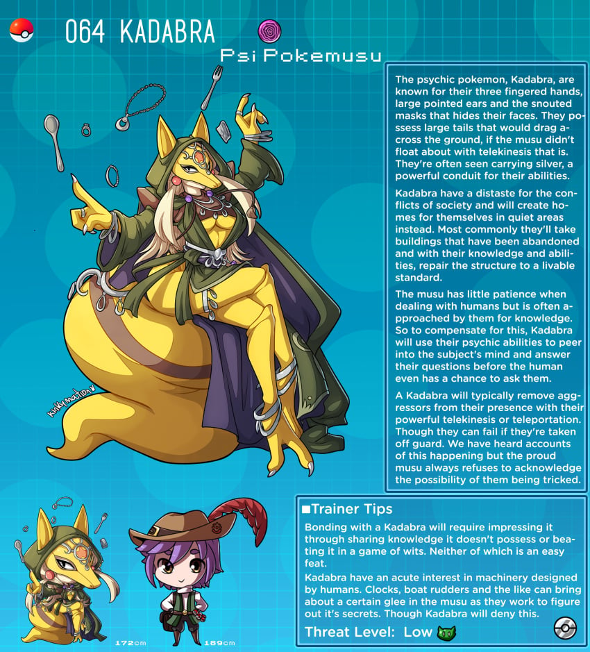 character_profile creature_index english_text hi_res humanized kadabra kinkymation mask nintendo page_64 page_number personification pokémon_(species) pokemon pokemon-girl_encyclopedia pokemorph pokemusu profile tagme text text_box