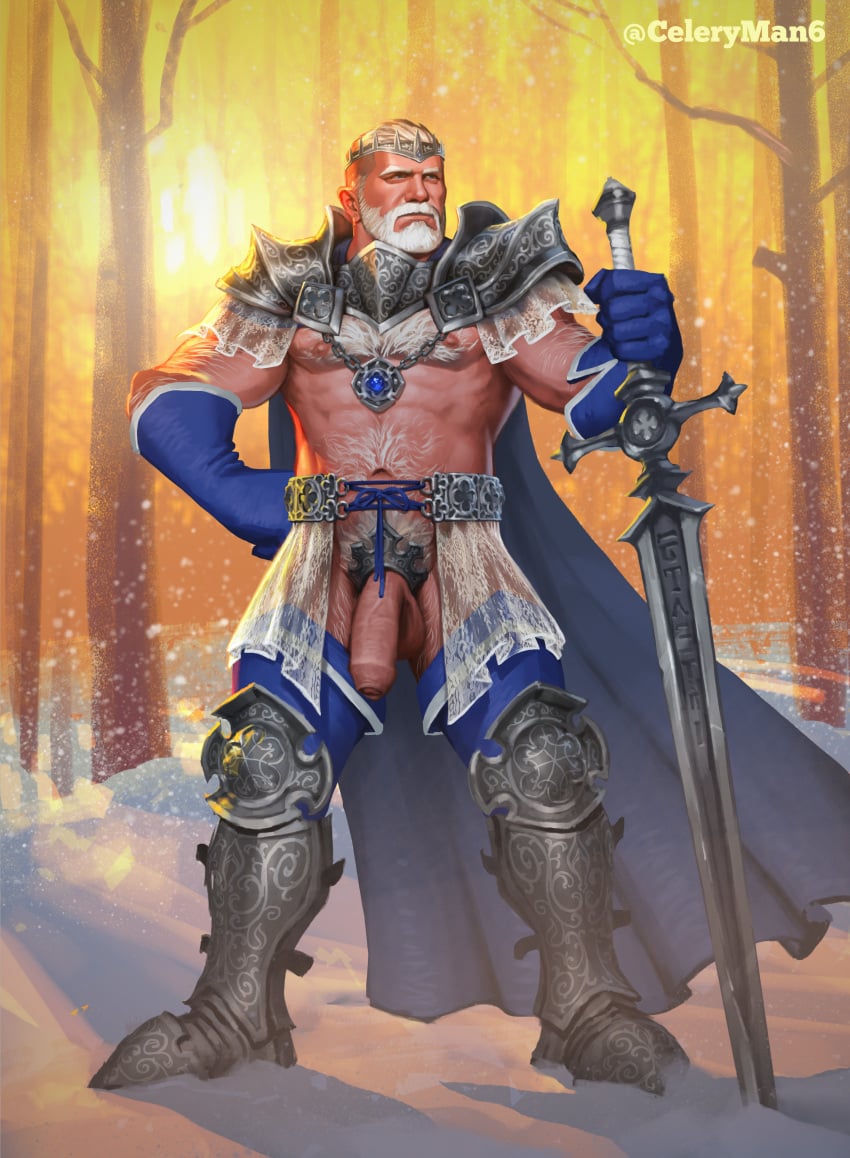 1boy 1male abs armor balls ballsack beard beefy biceps blue_eyes body_hair celery_man6 cock_ring crown dilf exposed facial_hair flaccid_penis foreskin hairy_male half-dressed huge_cock human human_only intact king male male_nipples male_only masculine mature_male muscular muscular_male necklace old_man outside pantsless pecs penis penis_out pubic_hair sapphire_(gemstone) scrotum snow solo solo_male sword testicles thick_thighs uncut unretracted_foreskin veiny_penis white_hair