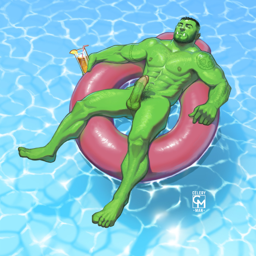 1boy abs biceps blue_eyes celery_man6 circumcised circumcision_scar exposed male male_only muscular nude orc orc_male outside pecs penis pubic_hair public_nudity solo solo_male stubble tattoo thick_thighs