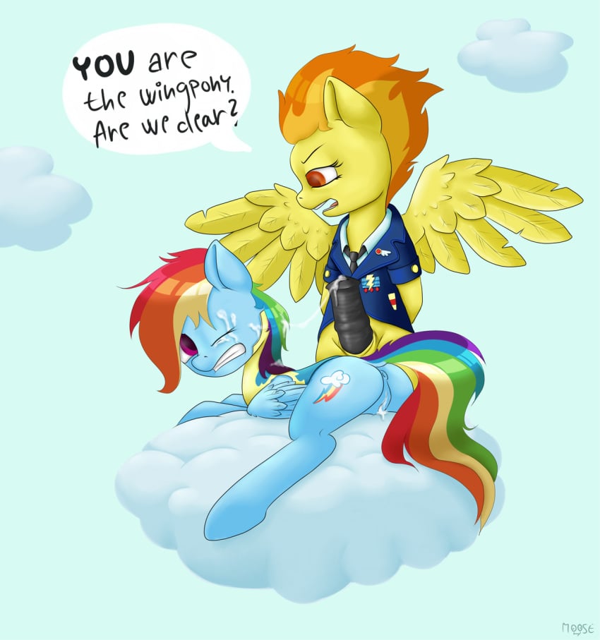 2girls anus bodysuit clothes cloud cum cynicalmoose equine female flight_jacket flight_suit friendship_is_magic furry futa_on_female futadom futanari herm horse horsecock intersex my_little_pony necktie penis pony pussy rainbow_dash_(mlp) spitfire_(mlp) straight_hair text wonderbolts_(mlp)