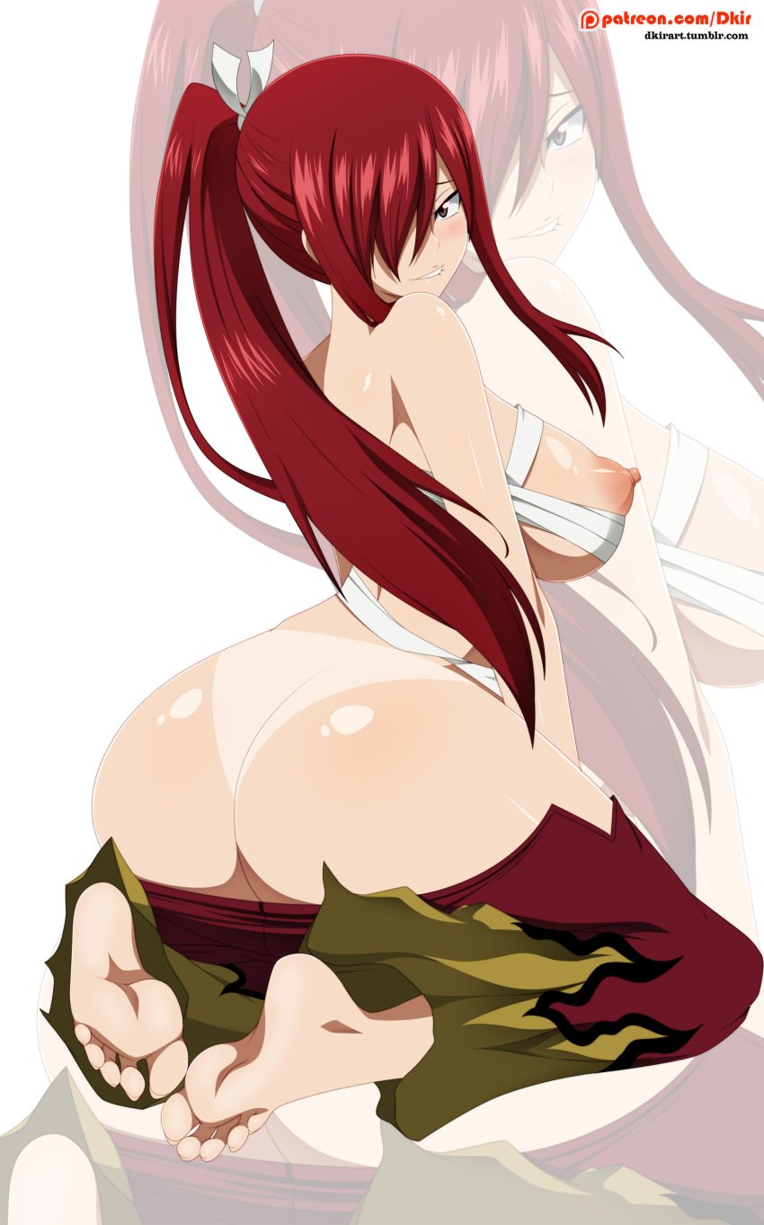 1girls alternate_breast_size ass barefoot big_breasts blush breasts bubble_butt dkir erza_scarlet fairy_tail feet female female_only high_resolution huge_ass huge_breasts human large_breasts long_hair looking_at_viewer looking_back naughty_face nipples patreon_reward red_hair soles solo tan toes