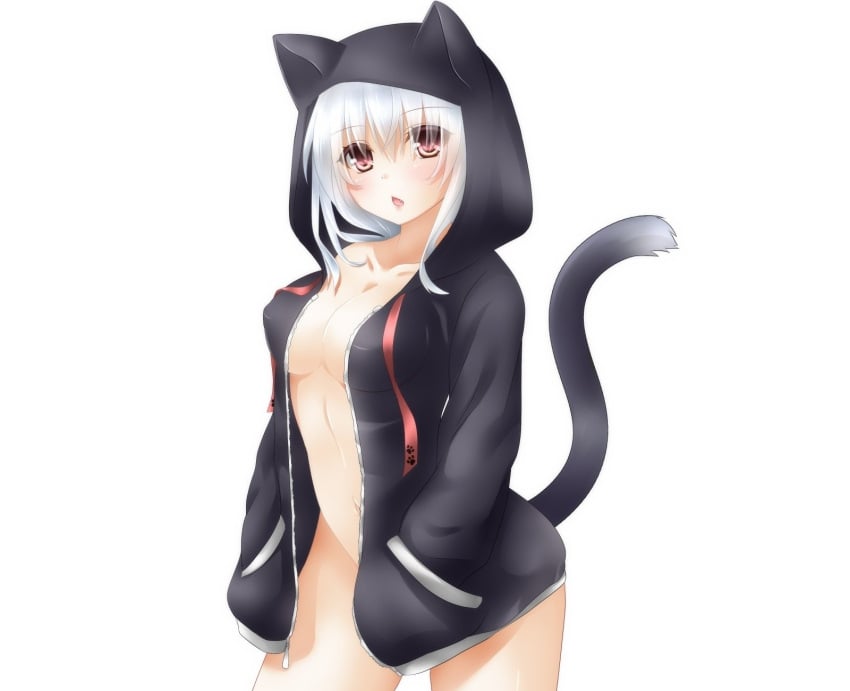 1girls breasts catgirl character_request cleavage female female_only hoodie miko_92 solo