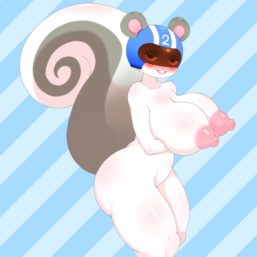 2021 agent_s_(animal_crossing) animal_crossing breasts female female_only helmet huge_breasts large_breasts nintendo nipples omenyanozero simple_background solo_female squirrel tagme thick_thighs wide_hips