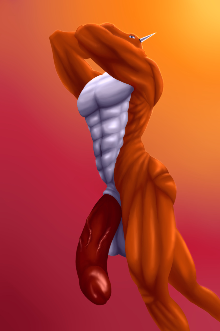 anthro huge_balls huge_cock magma_dragoon muscular_male solo_male