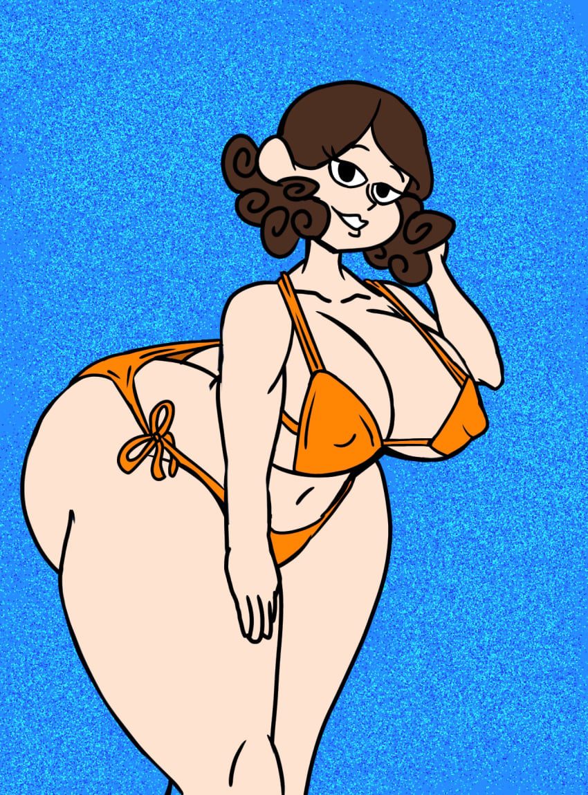 alternate_version_available ass_cleavage big_ass big_breasts big_butt bikini breasts brown_hair butt_crack glasses_on_head hands_behind_head huge_ass huge_breasts huge_butt luiron nickelodeon nipples nipples_visible_through_clothing the_loud_house thicc_qt yellow_bikini