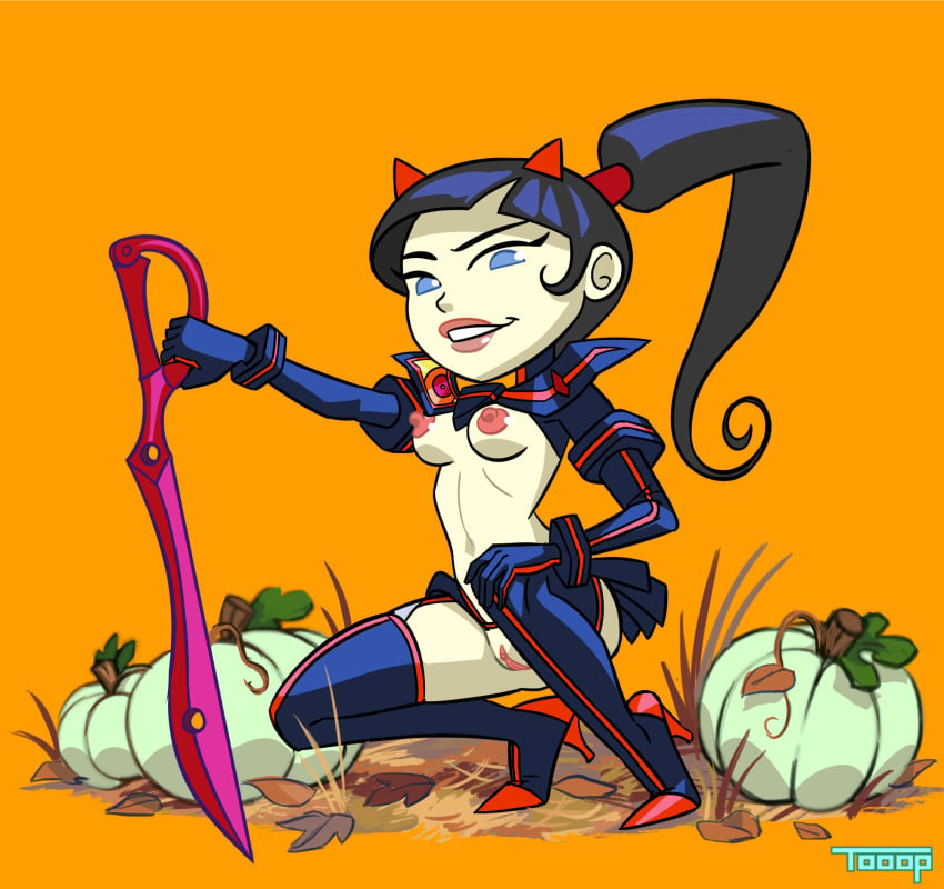 1girls asian_female cosplay crossover halloween kids_wb kill_la_kill kimiko_tohomiko matoi_ryuuko_(cosplay) partially_clothed scissor_blade senketsu skirt small_breasts tagme tooop xiaolin_showdown