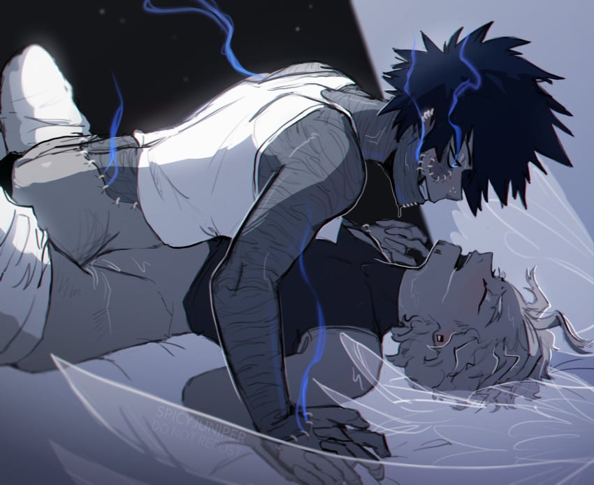 2boys anal anal_sex bodily_fluids boku_no_hero_academia clothing dabi drool drooling feathered_wings gay genital_fluids hand_holding hawks_(my_hero_academia) keigo_takami legs_apart limited_palette lying_on_back male male/male male_penetrated male_penetrating male_penetrating_male missionary missionary_position my_hero_academia open_mouth pinned pinned_down saliva spicyjuniper takami_keigo todoroki_touya touya_todoroki wings yaoi