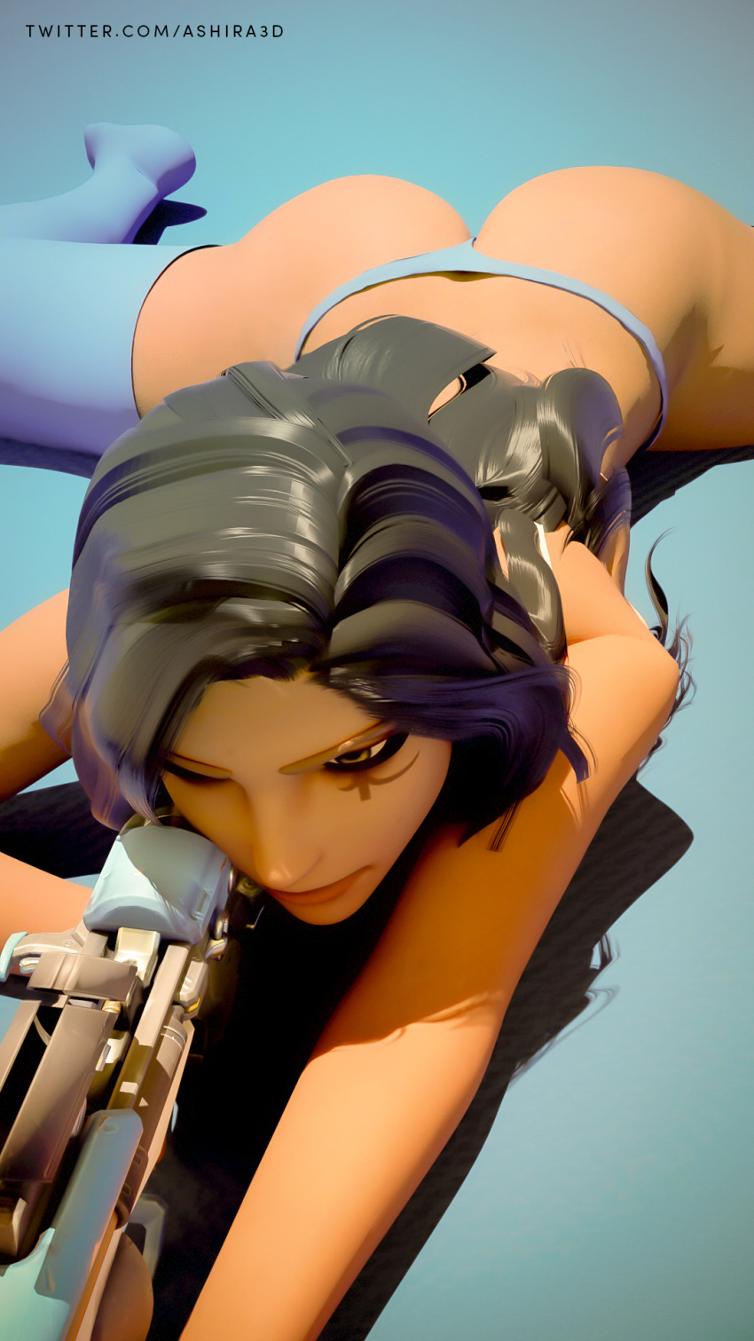 1girls 3d 3d_(artwork) ana_amari ashira3d ass black_hair blender blizzard_entertainment captain_amari egyptian eye_of_horus female female_focus female_only lying_on_stomach overwatch pinup pinup_pose