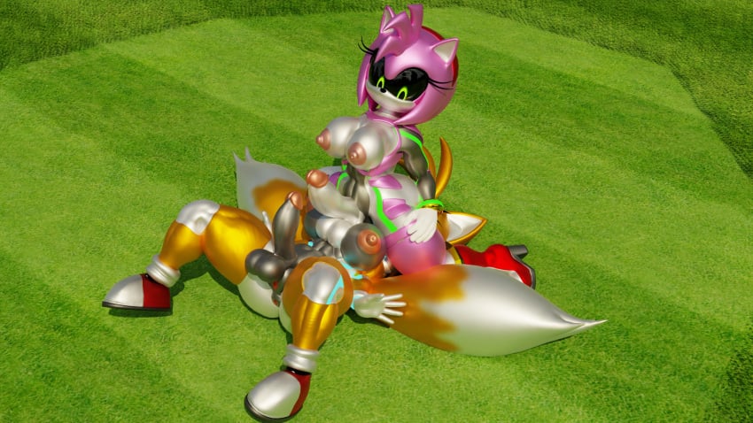 3d alternate_form amy_rose android anthro anus balls black_sclera blender_(software) breasts canid canine digital_media_(artwork) duo eulipotyphlan facesitting footwear fox full-package_futanari futanari genitals grass green_eyes gynomorph gynomorph_on_top handwear hedgehog herm herm_on_bottom hermaphrodite hi_res intersex intersex_on_bottom intersex_on_top machine mammal metal_amy metal_tails metallic_body multi_genitalia multi_tail nipples nude on_bottom on_top penis pink_body plant pussy robot rule_63 sonic_(series) tails tailsko twintailssfm yellow_body