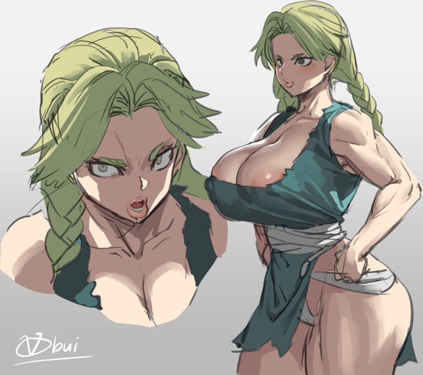 1girls angry_face big_breasts blonde_hair dick_sucking_lips dr.stone female_focus female_only hanada_nikki long_hair mfa nikki_(dr.stone) no_bra obui sfh solo_female solo_focus ssfh twintails