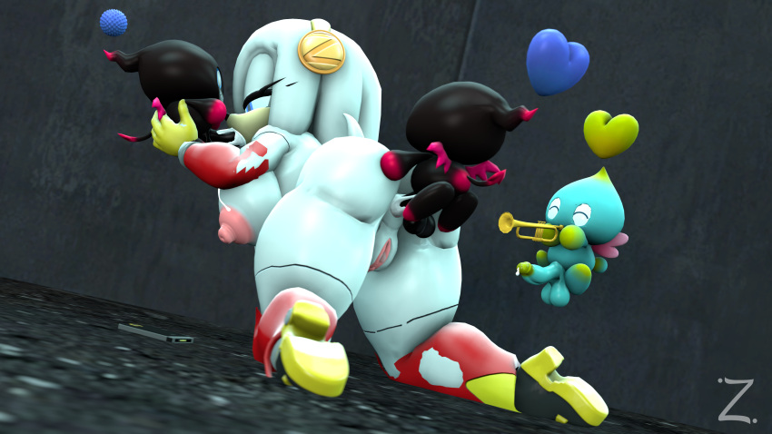 3d 3d_(artwork) anal anthro anus blue_eyes breast chao_(sonic) dark_chao echidna eyelashes fingers gloves grey_hair hair mammal navel nipples project_x_love_potion_disaster pussy song sonic_(series) tan_body torn_clothes torn_clothing trumpet zeniix98 zeta_the_echidna