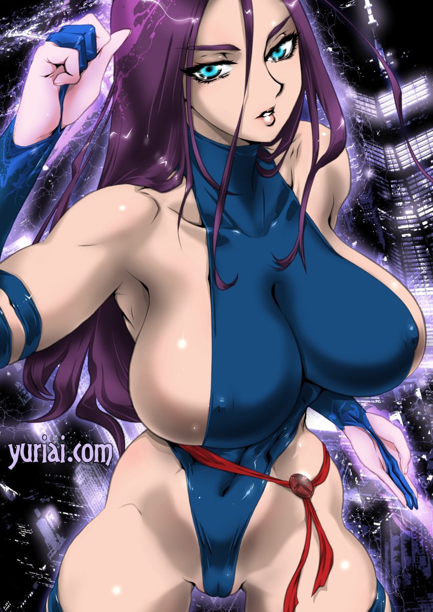 1girls armpits betsy_braddock blue_eyes breasts cameltoe erect_nipples female female_only huge_breasts leotard long_hair marvel marvel_comics psylocke purple_hair solo straight_hair tight_clothing voluptuous x-men yuri-ai