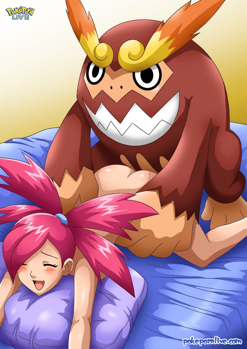 ass blush closed_eyes darmanitan flannery_(pokemon) happy_sex human interspecies nude open_mouth pokemon pokephilia pokepornlive red_hair sex