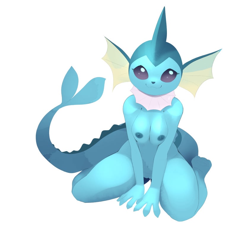 2020 absurd_res anthro areola b-epon breasts eeveelution female genitals hi_res looking_at_viewer navel nintendo nipples nude pokémon_(species) pokemon pokemon_(species) pussy shaded simple_background smile solo vaporeon video_games white_background