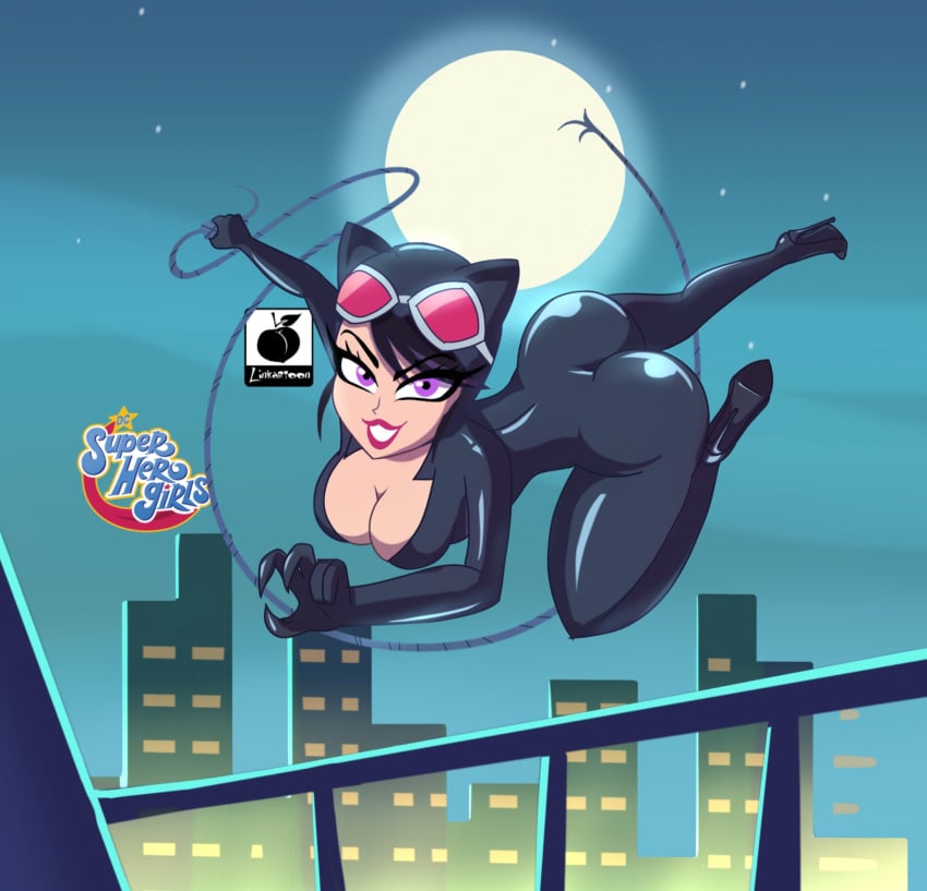 1girls artist_name ass batman_(series) big_breasts bubble_ass bubble_butt busty catwoman cleavage clothing dc_comics dc_super_hero_girls female female_only high_heels hips hourglass_figure large_breasts linkartoon lips lipstick purple_eyes red_lips red_lipstick skin_tight solo stiletto_heels thick_thighs thief tight_clothing upper_body very_high_heels voluptuous watermark