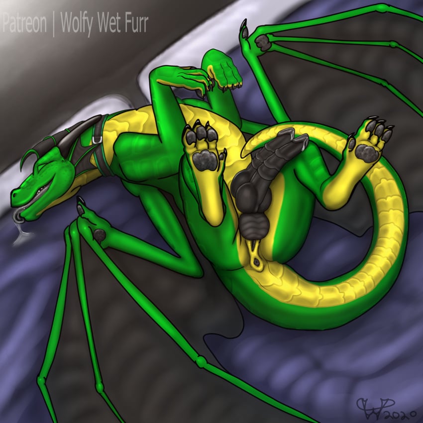 1boy akeroh anus balls bed belly black_claws black_fin black_horn black_wings blue_eyes claws cuntboy cuntboy_focus cuntboy_only curved_horn digital_media_(artwork) digitigrade dragon feral fin full-package_cuntboy furniture genitals green_body green_scales herm hermaphrodite hi_res horn intersex intersex_focus intersex_only male male_focus male_only maleherm maleherm_focus maleherm_only membrane_(anatomy) membranous_wings multi_genitalia multicolored_body paws penis pussy scales solo solo_focus two_tone_paws wings wolfywetfurr_(artist) yellow_belly yellow_body yellow_scales