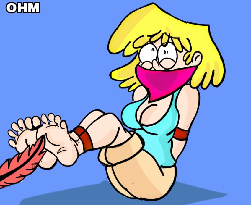 1girls bandana barefoot big_breasts blonde_hair bondage bound bound_arms breasts cleavage clothes clothing feathers feet female female_only foot_fetish gag lori_loud mask ohm shorts soles tank_top the_loud_house tickle_torture tickling tickling_feet tied_toes tied_up toes