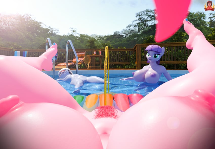 3d 3d_(artwork) anthro anthrofied big_breasts bodily_fluids breasts digital_media_(artwork) equid equine forsaken_(artist) friendship_is_magic genital_fluids genitals hasbro hi_res limestone_pie_(mlp) mammal maud_pie_(mlp) my_little_pony nail_polish nude partially_submerged peeing peeing_in_pool pinkie_pie_(mlp) pov pubes pussy sibling sister sisters straight_hair swimming_pool urine water watersports